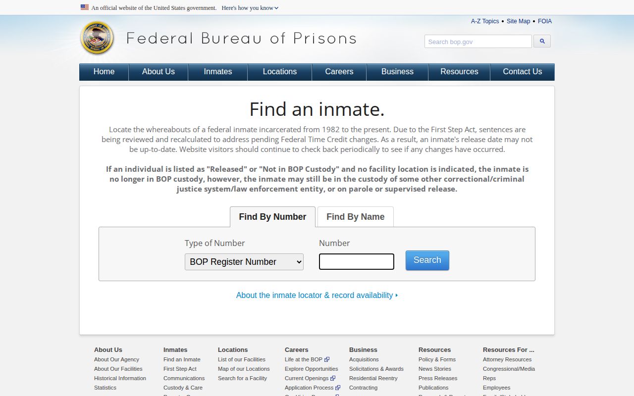 BOP locator for a federal release connected with Allen County records