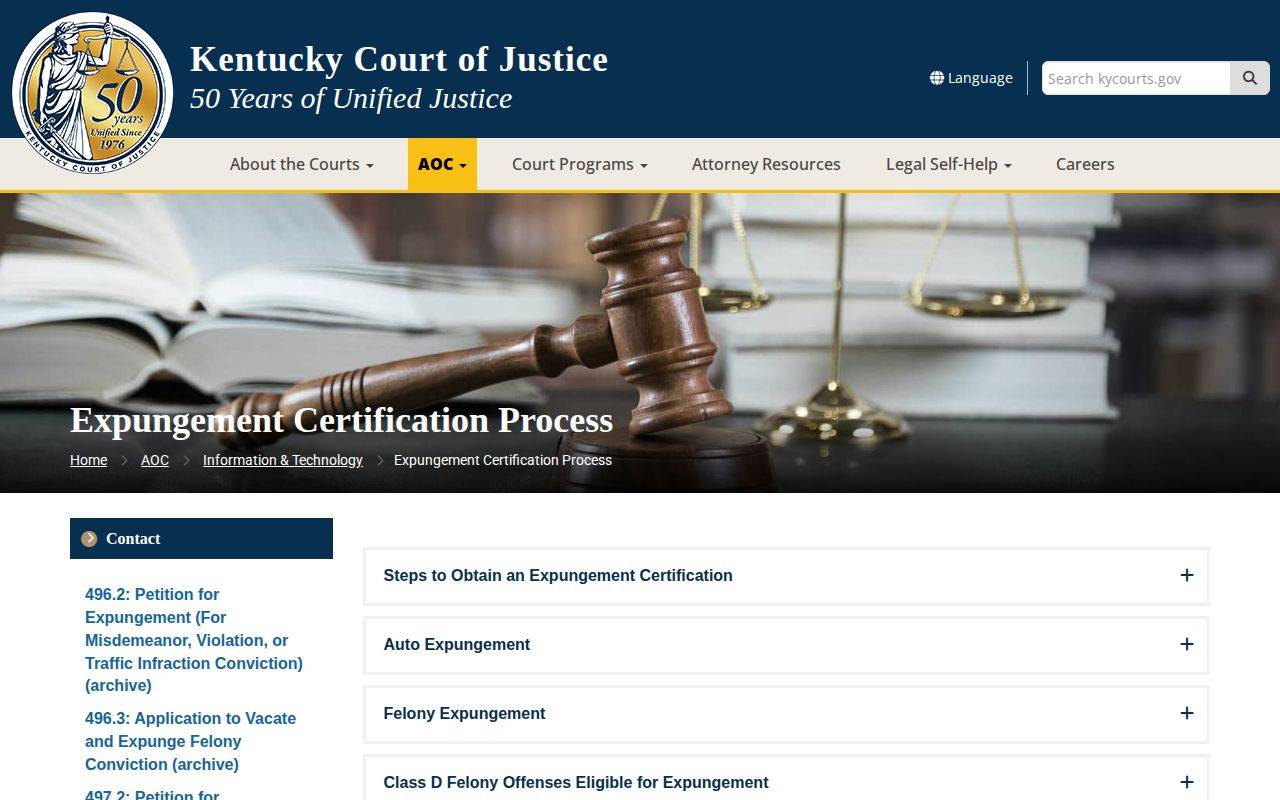 Kentucky Court of Justice expungement information for Allen County records