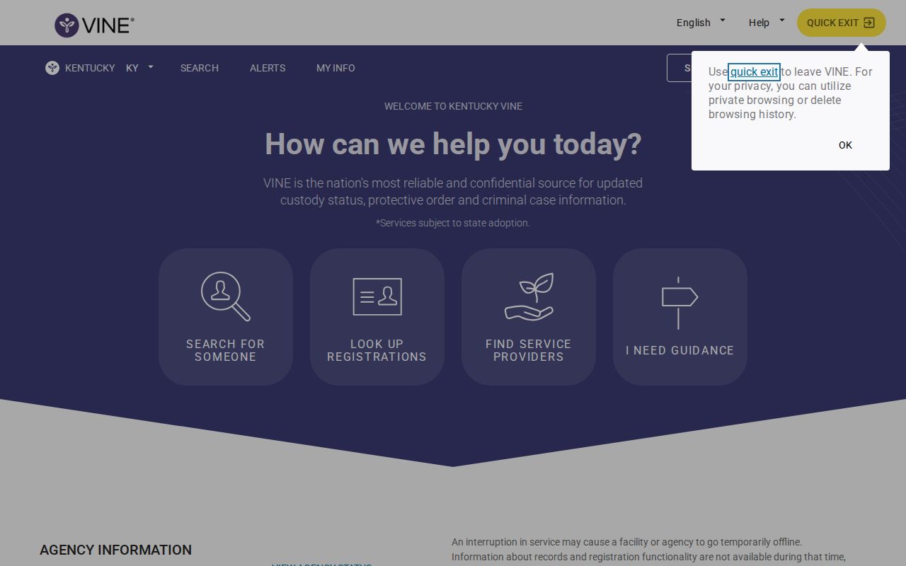 Kentucky VINELink offender search interface